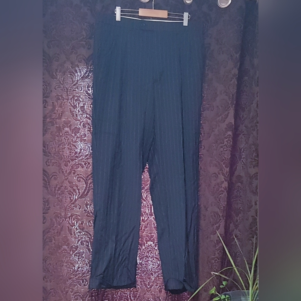Black Dark Gray Pinstripe Men's Dress Pants Cuffed Legs s34